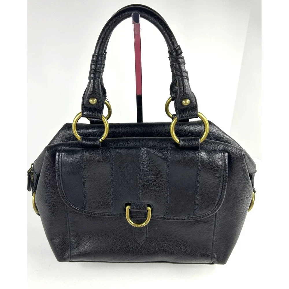 Frye And Co Womens Satchel Handbag Black Large Double Handles Crossbody Textured